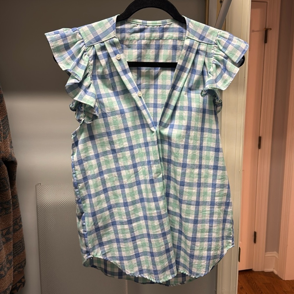 KMJ Olivia ruffle plaid top